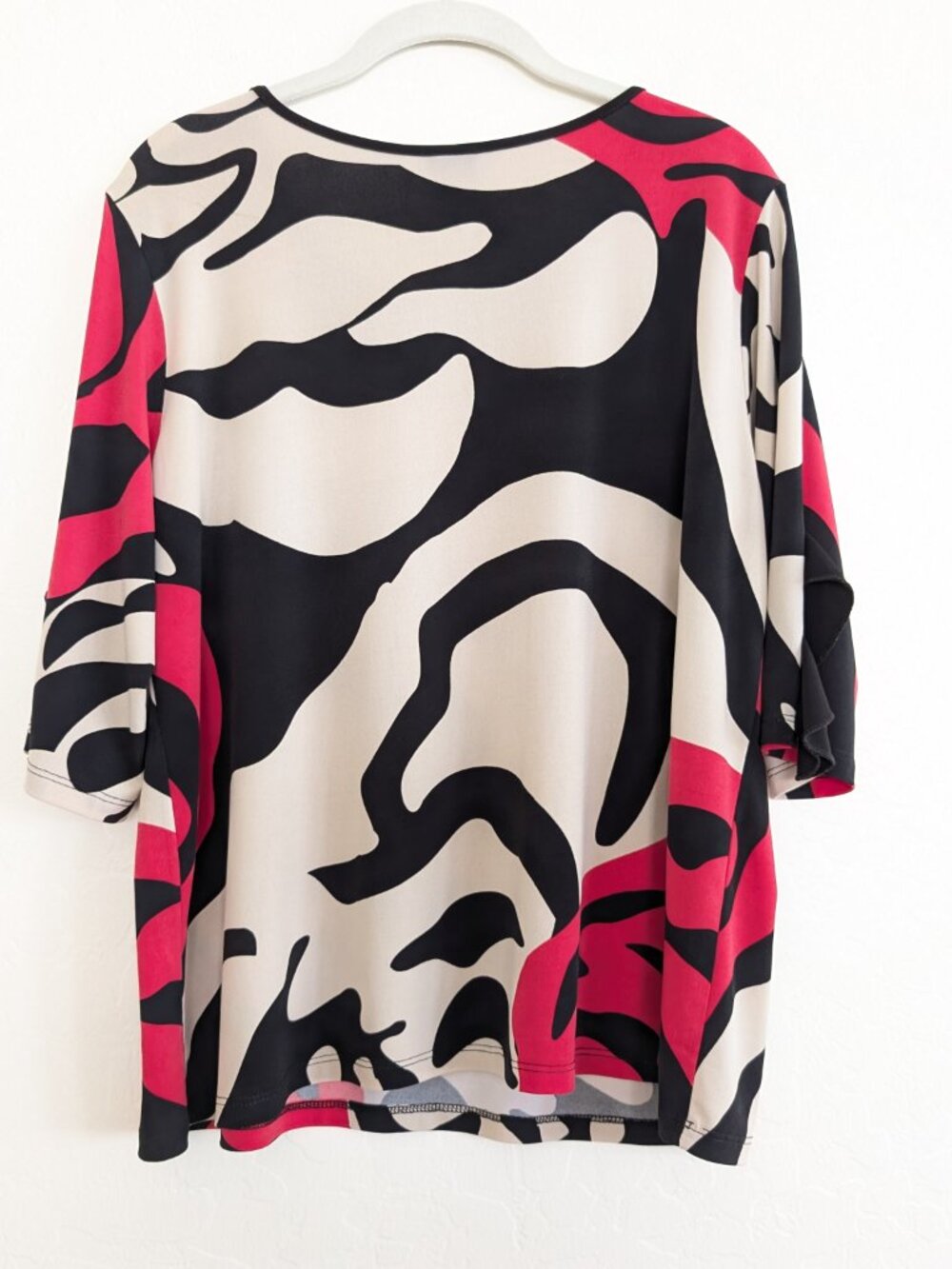 CLARA SUN WOO Top Womens M Multicolor Abstract Round Neck Ruffle Accent Pullover - Picture 4 of 10